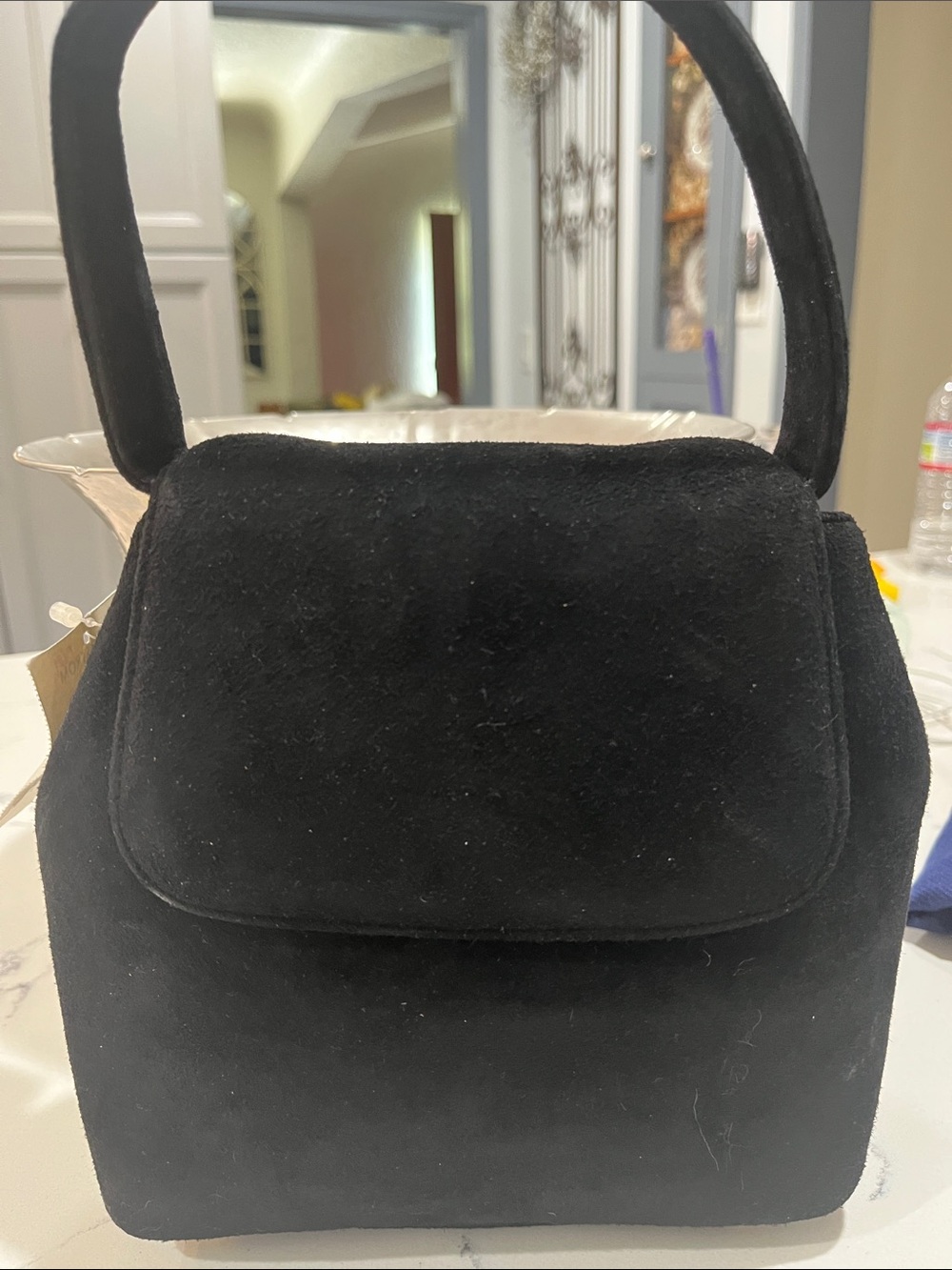 Vintage vibes Black Suede Top-Handle Women's Bag